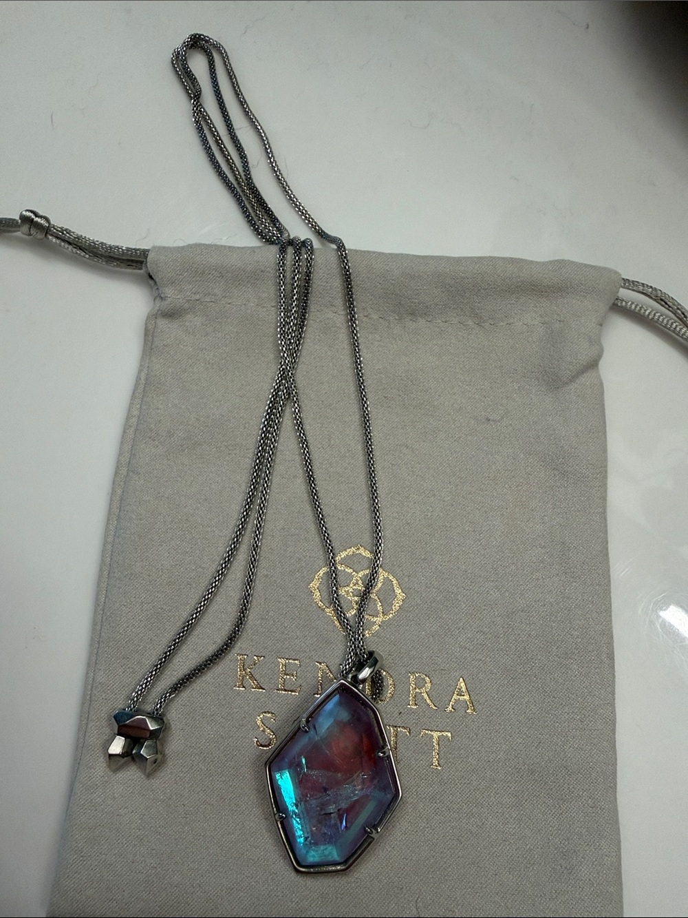 Kendra Scott Iridescent Aqua Hexagon Pendant Necklace - Picture 2 of 2